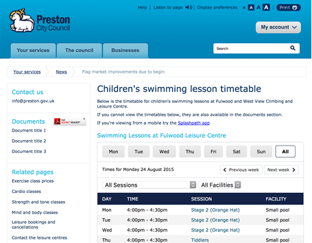 Preston ciitzens can check leisure centre timetables online without having to make a telephone call!