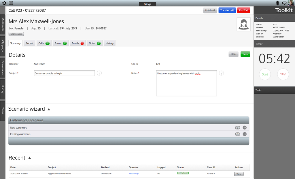 Web Labs CRM scenario wizard guides your staff through scripted decision trees that suit your ideal customer service patterns