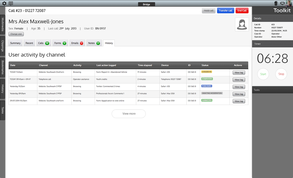 CRM with multi channel logging